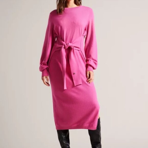 NWT Ted Baker Essya Slouchy Front Tie Cashmere Blend Knit Sweater Dress - Picture 1 of 7